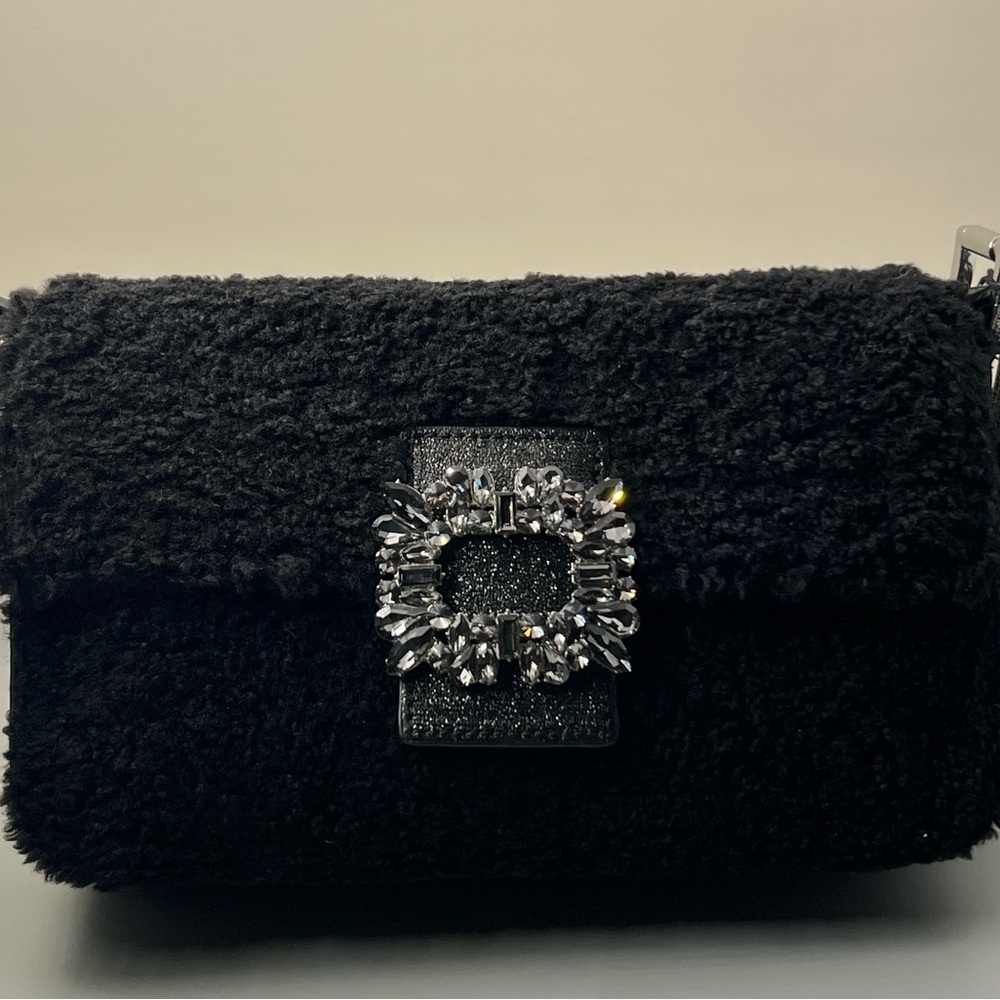 NWT Steve Madden Faux Sherpa Bstevett Black Shoulder Bag